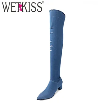 WETKISS Denim Over The Knee Boots Women Winter Stretch High Heels Boots Warm Shoes New Holed Pointed Toe Footwear Big Size 43
WETKISS Denim Over The Knee Boots Women Winter Stretch High Heels Boots Warm Shoes New Holed Pointed Toe Footwear Big Size 43