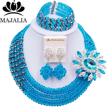 Majalia Luxury African Jewelry Set Lake blue and Silver Crystal Bead Bride Jewelry Nigerian Wedding African Jewelry Sets 5AS022
Majalia Luxury African Jewelry Set Lake blue and Silver Crystal Bead Bride Jewelry Nigerian Wedding African Jewelry Sets 5AS022