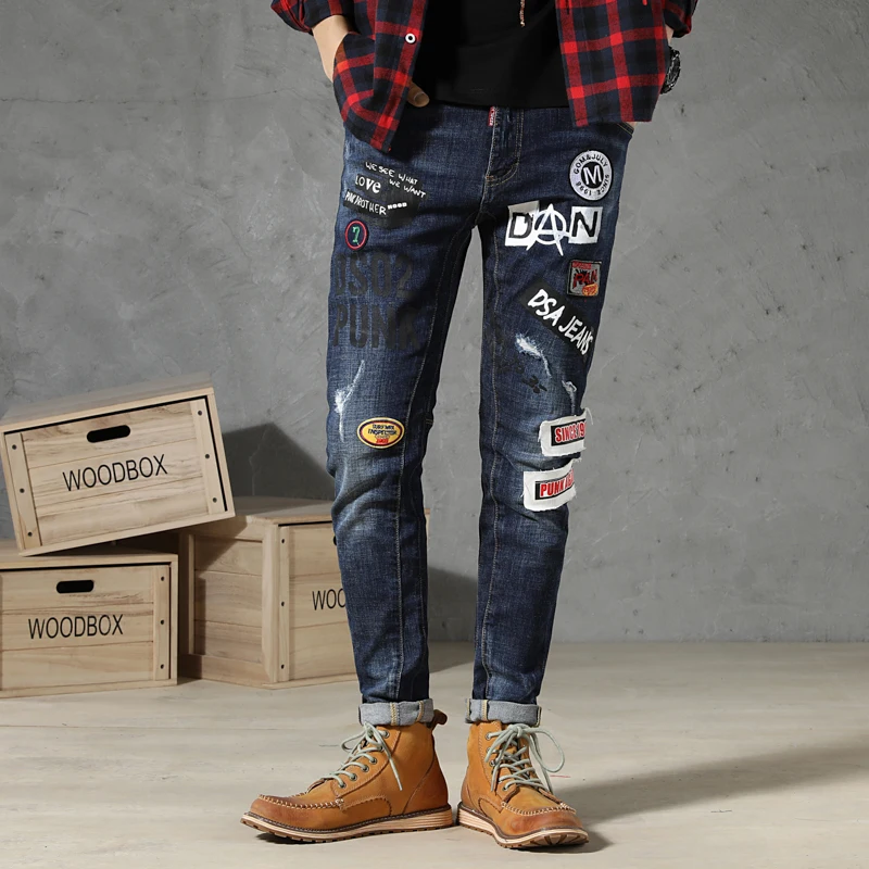 New mens jeans ripped torn jeans printed male trousers slim skinny pants men clothes stretch hip hop streetwear Spring Summer
New mens jeans ripped torn jeans printed male trousers slim skinny pants men clothes stretch hip hop streetwear Spring Summer