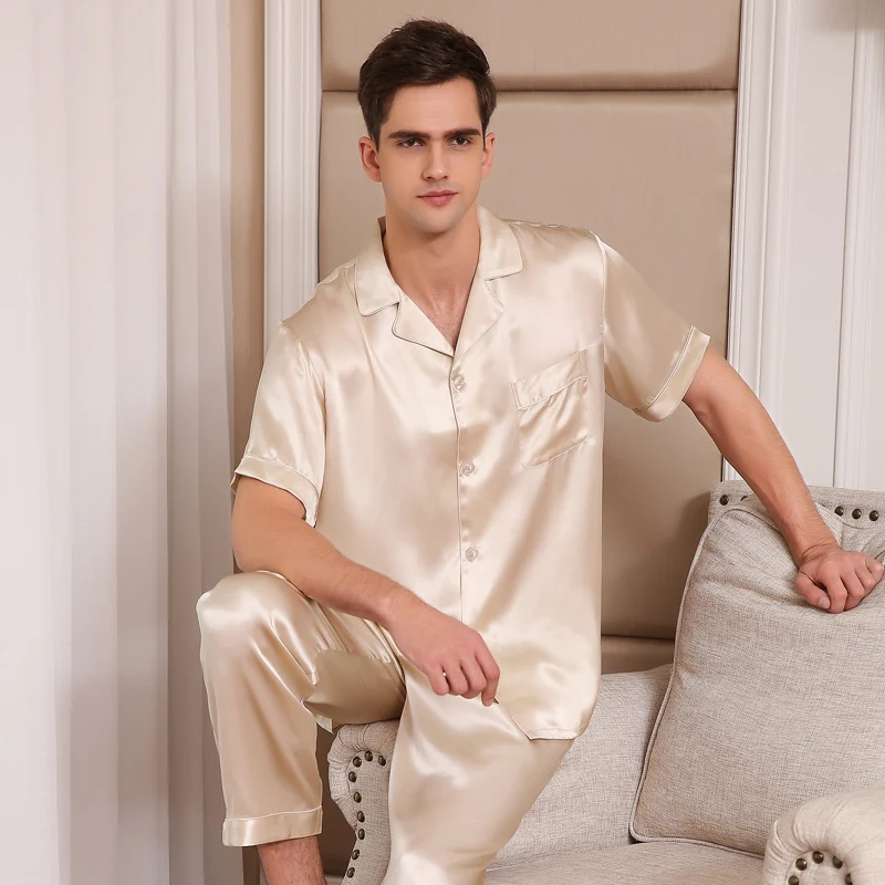 FLSK Brand Sexy Genuine Silk Men Pajamas 2017 NEW Summer Short Sleeve Pajama Pants Sets Pure Color 100% Mulberry Silk Sleepwear
FLSK Brand Sexy Genuine Silk Men Pajamas 2017 NEW Summer Short Sleeve Pajama Pants Sets Pure Color 100% Mulberry Silk Sleepwear