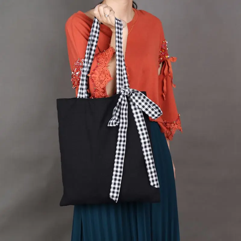 2019 Fashion Lady Canvas bag black bow shoulder shopping bag portable lattice strap canvas
2019 Fashion Lady Canvas bag black bow shoulder shopping bag portable lattice strap canvas