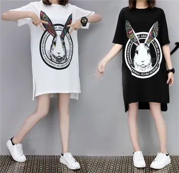 Putin. Rider Korean wave new cartoon printing rabbit loose large size long ladies dress round neck side slit fork dress
Putin. Rider Korean wave new cartoon printing rabbit loose large size long ladies dress round neck side slit fork dress