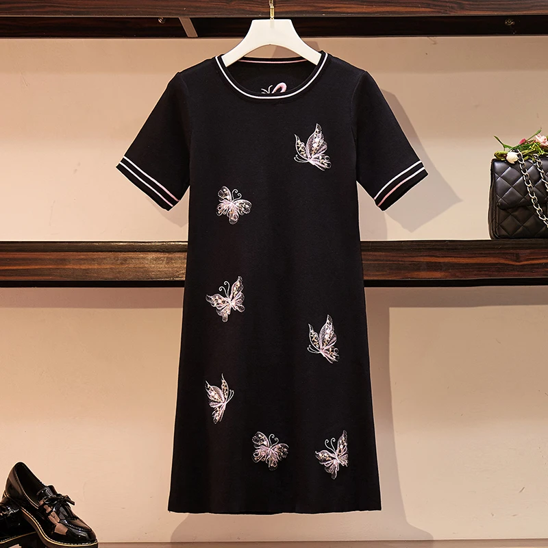2019 Autumn Women's Knitting Dress Butterfly Embroidery Vintage Dress Elegant Short Sleeve O-Neck Midi Dresses Plus Size Clothes
2019 Autumn Women's Knitting Dress Butterfly Embroidery Vintage Dress Elegant Short Sleeve O-Neck Midi Dresses Plus Size Clothes