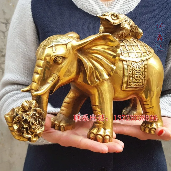 

TOP GOOD 30CM large #Office home # Money Drawing Fortune to ward off bad luck divine Talisman Thailand Elephant Brass statue