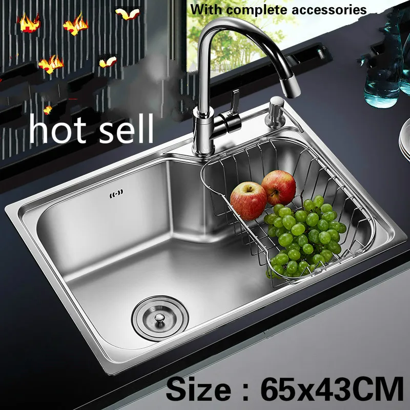 

Free shipping Food grade 304 stainless steel hot sell kitchen sink 0.8 mm thick ordinary single trough washing dishes 65x43 CM