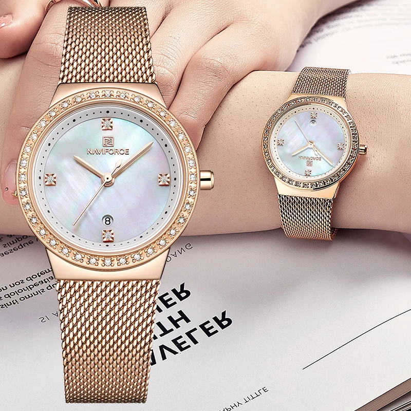 NAVIFORCE Brand Luxury Watch Women Fashion Dress Quartz Wrist Watch Ladies Stainless Steel Waterproof Watches Relogio Feminino
NAVIFORCE Brand Luxury Watch Women Fashion Dress Quartz Wrist Watch Ladies Stainless Steel Waterproof Watches Relogio Feminino
