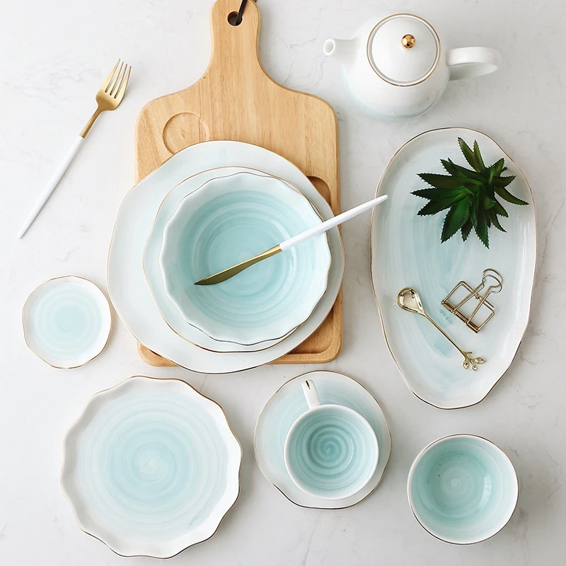 Elegent Gradient Ceramic Dinnerware Set Pink Blue Plate Cup Bowl Coffee Pot Snacks Fruit Plates Dessert Kitchen Tableware Kit
Elegent Gradient Ceramic Dinnerware Set Pink Blue Plate Cup Bowl Coffee Pot Snacks Fruit Plates Dessert Kitchen Tableware Kit