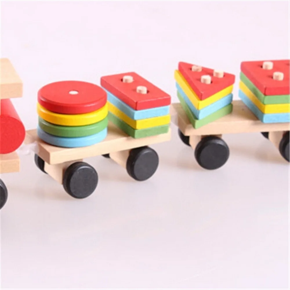 Розничная продажа безопасности деревянный поезд игрушки геометрический Форма