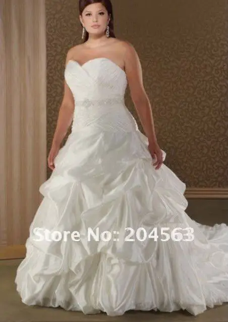 Free Shipping Custom Made Sweetheart Ruched A Line Satin Plus Size Wedding Dress with Cathedral Train
Free Shipping Custom Made Sweetheart Ruched A Line Satin Plus Size Wedding Dress with Cathedral Train