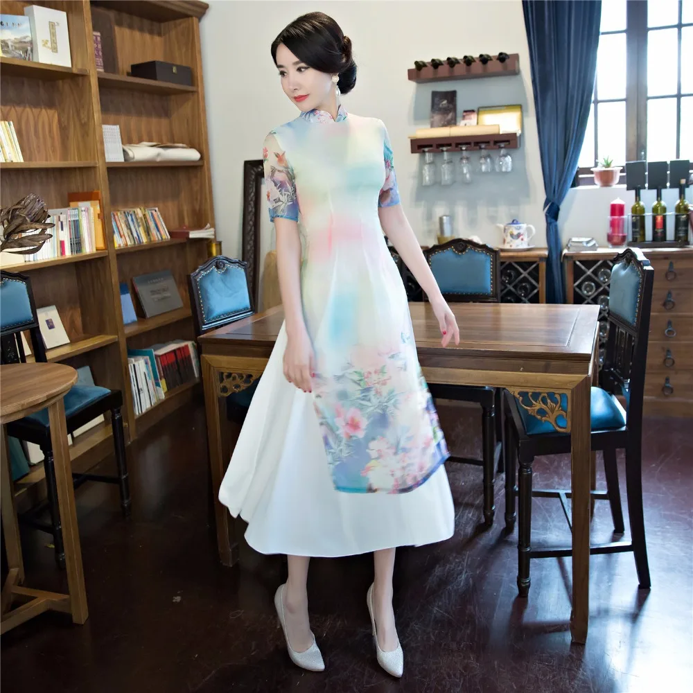 Shanghai Story AoDai women Dress Summer Chinese style Elegant Qipao Stand Collar Long Sleeve Casual Chiffon Long dresses
Shanghai Story AoDai women Dress Summer Chinese style Elegant Qipao Stand Collar Long Sleeve Casual Chiffon Long dresses