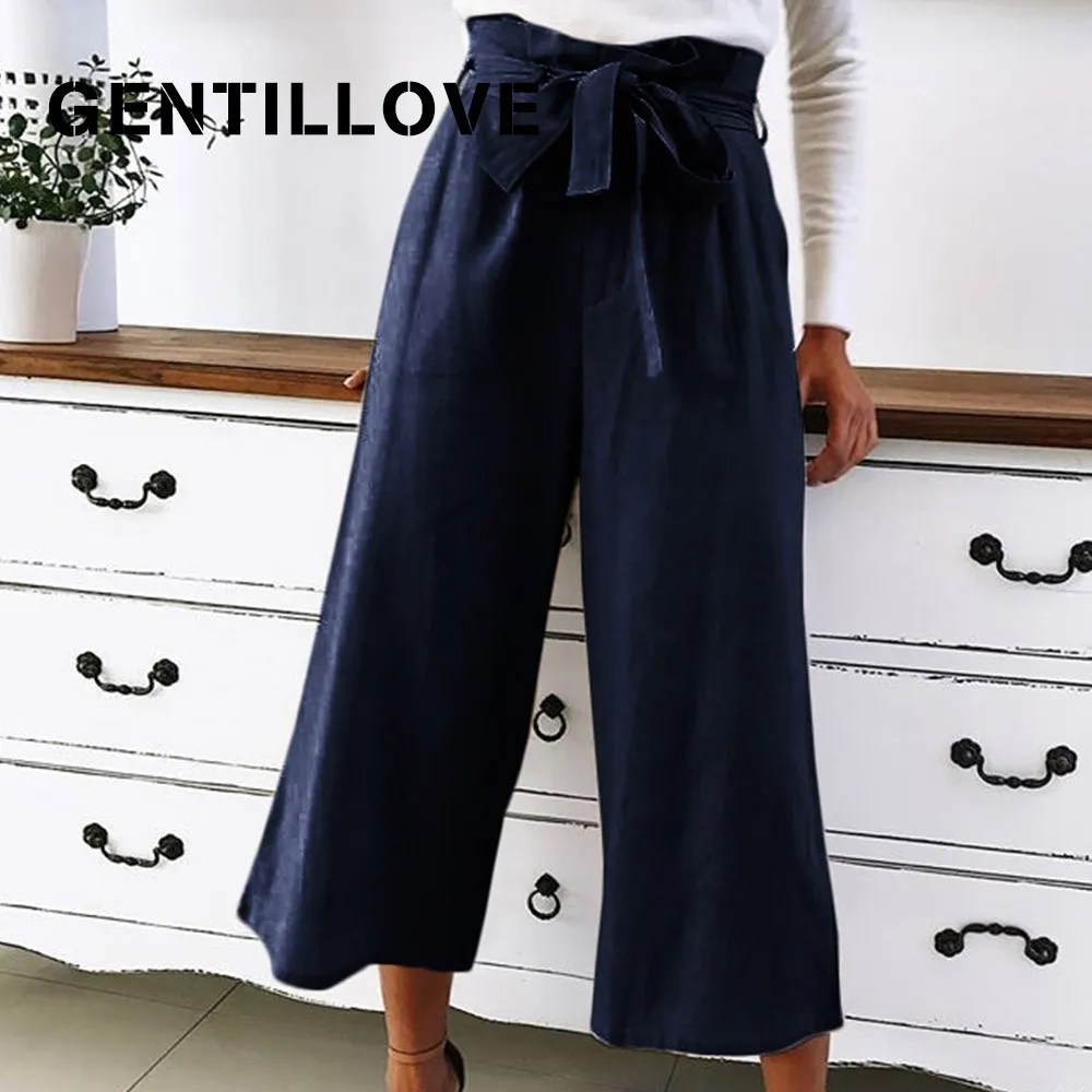 Casual Loose Wide Leg Pants Womens Elegant Fashion Preppy Style Trousers Female Solid Palazzo Pants High Waist Bow Pants
Casual Loose Wide Leg Pants Womens Elegant Fashion Preppy Style Trousers Female Solid Palazzo Pants High Waist Bow Pants