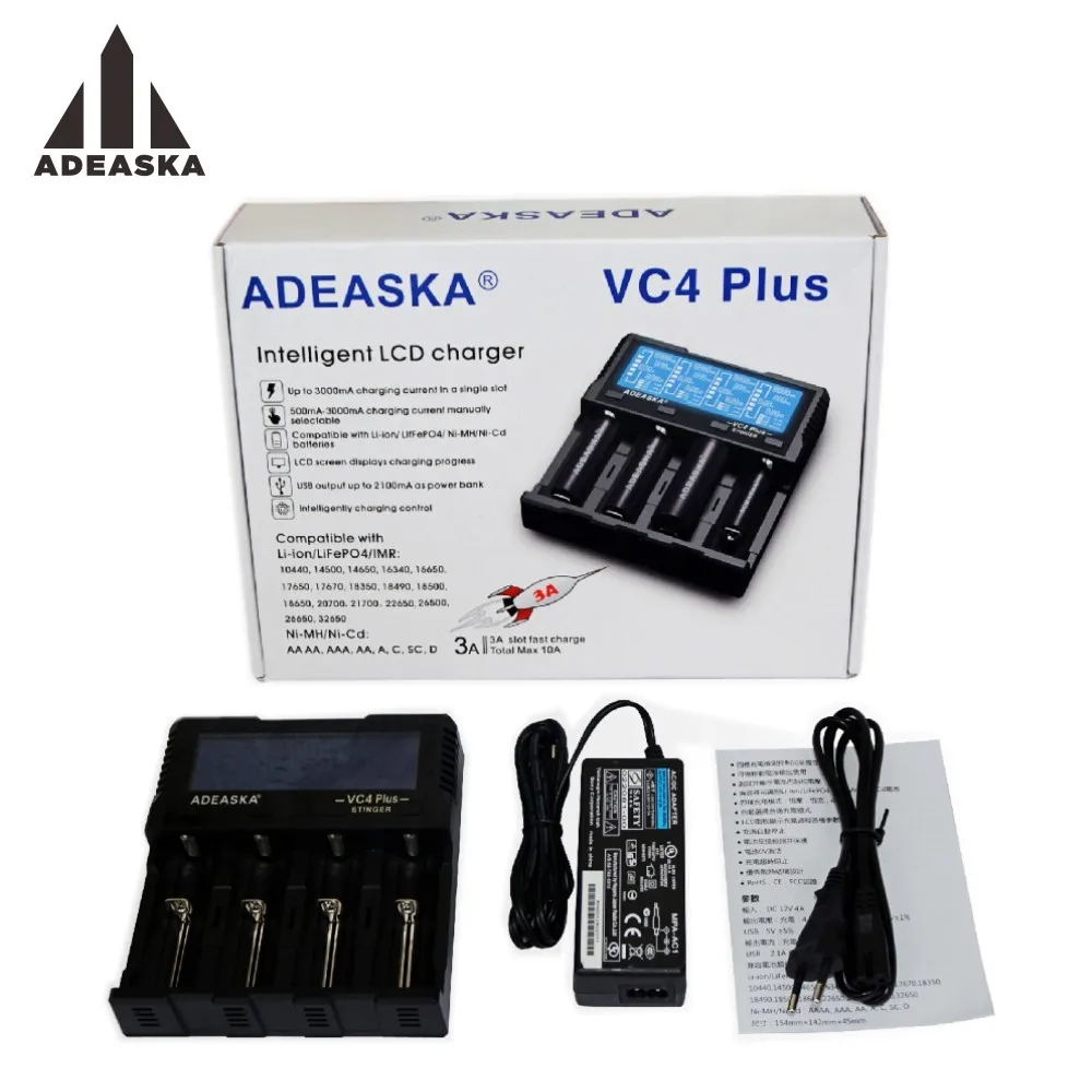 ADEASKA VC4 PLUS C4 умное зарядное устройство с ЖК дисплеем для литий ионных/IMR/INR/ICR/LiFePO4