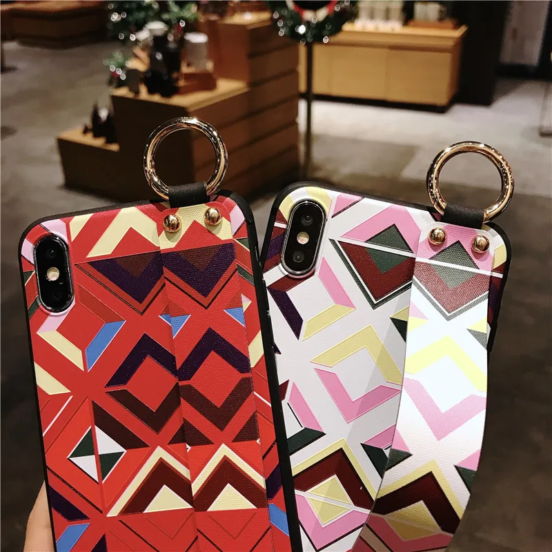 For iphone 7 8 6 6s plus Case Wrist Strap Soft TPU Phone Cases For iphone X Xs max XR Cover Vintage Flower Pattern Holder Case (11)