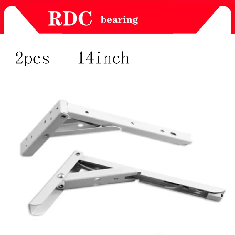 

2pcs/set 14inch White Thickened Steel Triangle Folding Shelf Bracket Wall Mounted Self Support Metal Angle Bracket with 8 Screws