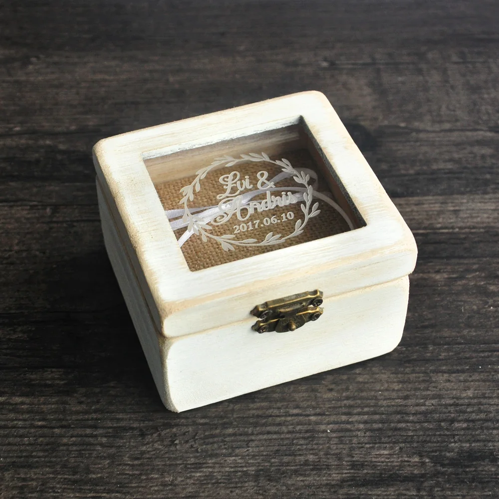 Image Personalized Wedding Ring Box, Glass Ring Bearer Box,Ring Bearer Pillow, Custom Ring Box, Wedding Holder,Wood Ring Box