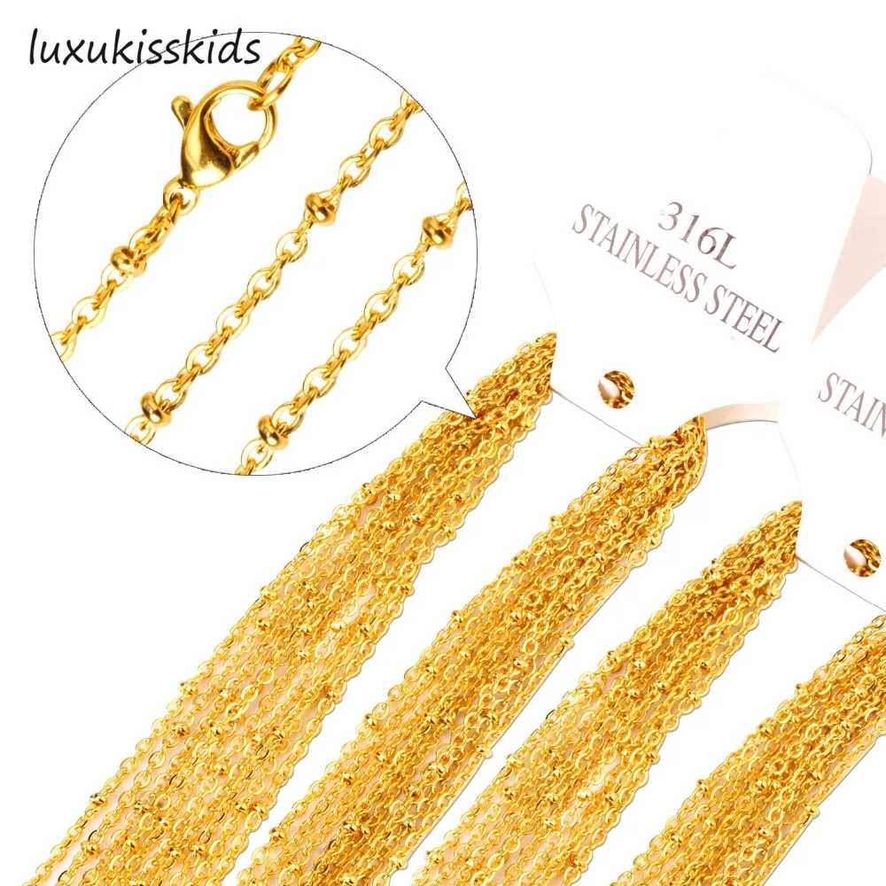 LUXUKISSKIDS 10pcs/lot Gold/Silver Wholesale Necklaces Bead Chains 45-60cm Length 2mm Width Lobster Clasp Chain Jewelry
LUXUKISSKIDS 10pcs/lot Gold/Silver Wholesale Necklaces Bead Chains 45-60cm Length 2mm Width Lobster Clasp Chain Jewelry