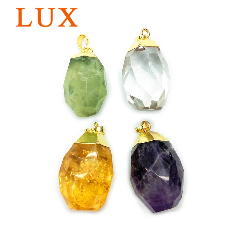 Polished Faceted quartzs pendant Clear crystal amethysts citrines prehnites reall gold color plated charm April birthstone gift
Polished Faceted quartzs pendant Clear crystal amethysts citrines prehnites reall gold color plated charm April birthstone gift