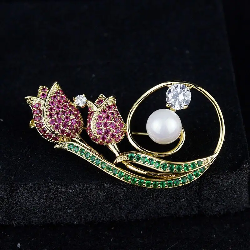 Gifts for Mother Multicolor Rose Flowers and Pearl Brooches For Women AAA+ Cubic Zircon 18 k Yellow Gold Color
Gifts for Mother Multicolor Rose Flowers and Pearl Brooches For Women AAA+ Cubic Zircon 18 k Yellow Gold Color