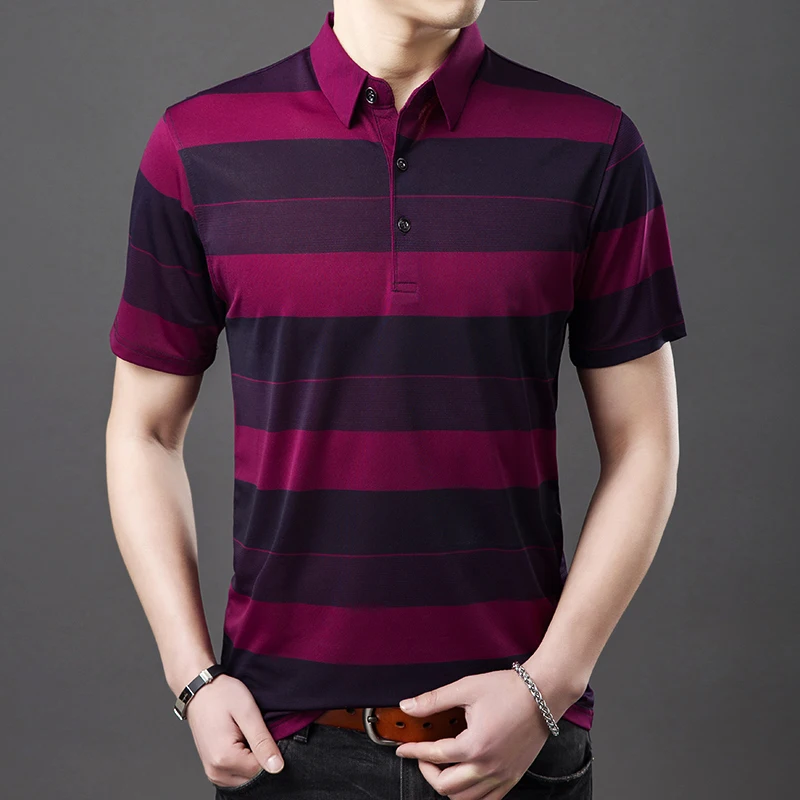 

Smart Casual Polo Men 2019 Brand Clothing Breathable Cotton Short Sleeve Turn Down Collar Tops Striped Polo Shirts for men Y5915