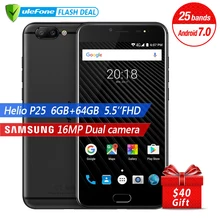 Ulefone T1 Dual cámara trasera 16MP teléfono móvil 5,5 pulgadas FHD Helio P25 Octa Core Android 7,0 6GB 64GB huella dactilar 4G smartphone(China)