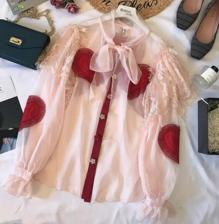 2019 New Fashion Spring Women's Delicate Love Embroidery Lace Shirt Romantic Long Sleeve Bow Tie Pink Chiffon Blouse Tops
2019 New Fashion Spring Women's Delicate Love Embroidery Lace Shirt Romantic Long Sleeve Bow Tie Pink Chiffon Blouse Tops