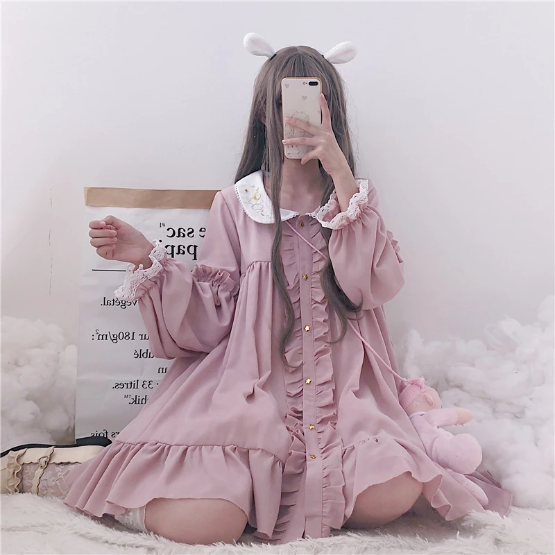 Japanese Sweet Lolita Flouncing Doll Collar Lace Kawaii Dresses Small Fresh Fairy Women's Petal sleeve Doll Pink Princess Dress
Japanese Sweet Lolita Flouncing Doll Collar Lace Kawaii Dresses Small Fresh Fairy Women's Petal sleeve Doll Pink Princess Dress
