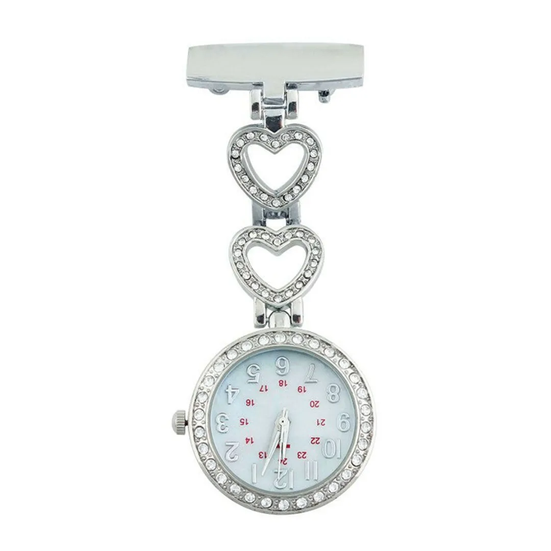 Clip-on Women Pocket Watch Quartz Brooch Fob Hanging Pin Watch Crystal Alloy Hollow Star Heart Pocket Watch Clock