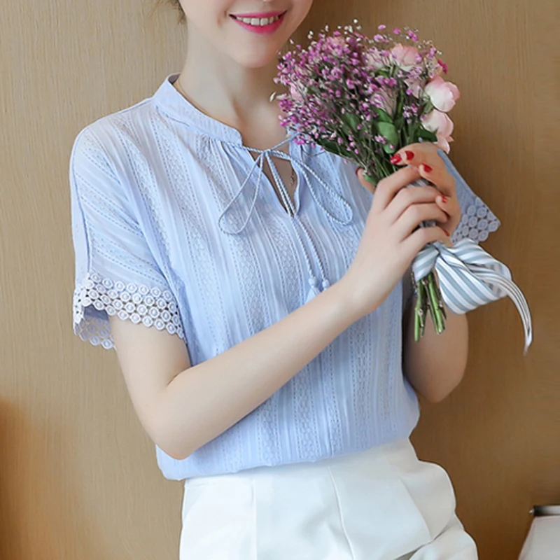 New 2019 Spring Summer Blouse Shirts Women 100% Cotton Tops Short Sleeve Lace Hollow Out Casual Clothes Sky Blue Shirt E225
New 2019 Spring Summer Blouse Shirts Women 100% Cotton Tops Short Sleeve Lace Hollow Out Casual Clothes Sky Blue Shirt E225