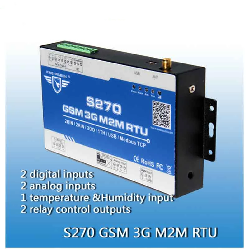 King Pigeon S270 Direct Factory M2M 3G GSM/GPRS RTU Controller with 2 Digital inputs+2 analog inputs+1 temperature&humidity
King Pigeon S270 Direct Factory M2M 3G GSM/GPRS RTU Controller with 2 Digital inputs+2 analog inputs+1 temperature&humidity