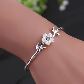 Zircon Literary Flower Cherry Blossoms 925 Sterling Silver Temperament Female Trendy Resizable Opening Bangles SBR014
Zircon Literary Flower Cherry Blossoms 925 Sterling Silver Temperament Female Trendy Resizable Opening Bangles SBR014