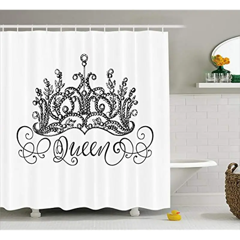 Vixm Queen Shower Curtain Hand Drawn Crown with Queen Lettering Baroque Ancient Elements Calligraphy Fabric Bath Curtains
Vixm Queen Shower Curtain Hand Drawn Crown with Queen Lettering Baroque Ancient Elements Calligraphy Fabric Bath Curtains