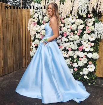 Mbcullyd Light Blue Satin Prom Dress 2019 With Crystal Pockets Long vestidos de festa Deep V-neck robe de soiree Custom Made
Mbcullyd Light Blue Satin Prom Dress 2019 With Crystal Pockets Long vestidos de festa Deep V-neck robe de soiree Custom Made