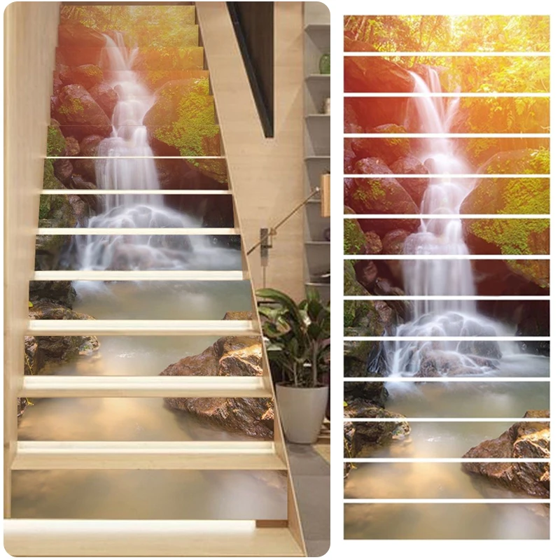 13Pcs 1 set 3D Sunshine Waterfall Stair Risers Decor Sticker Decal Wall paper