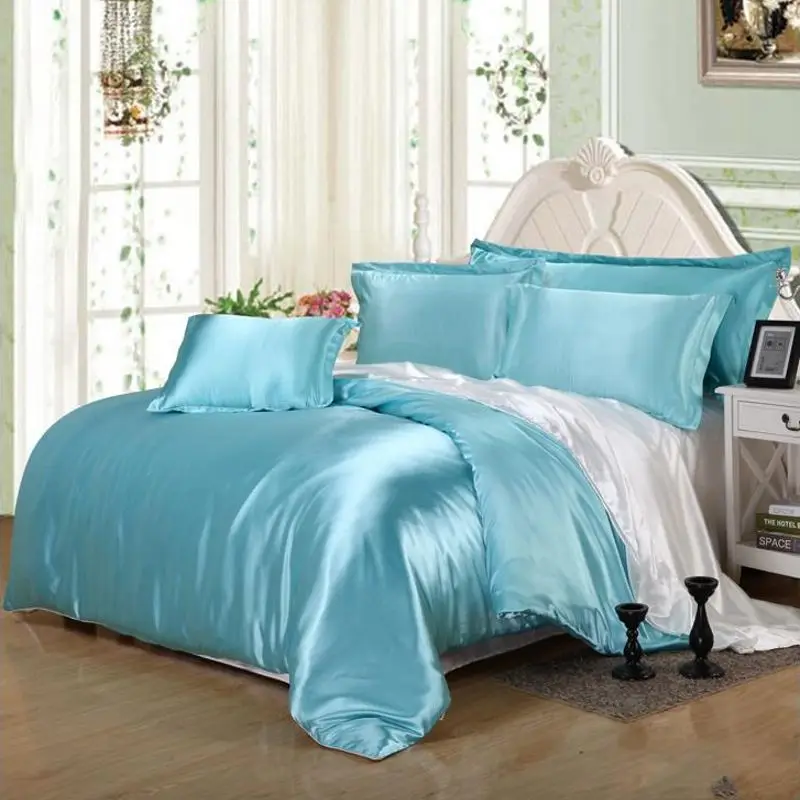 Solid Color Home Textile Bedding Set Silk Satin Bedclothes Queen King Size 4Pcs Blue and White Duvet Cover Bed Linen Pillowcase
Solid Color Home Textile Bedding Set Silk Satin Bedclothes Queen King Size 4Pcs Blue and White Duvet Cover Bed Linen Pillowcase