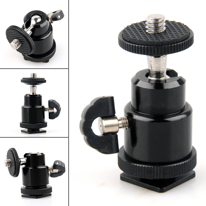 Mayitr 1pc 1/4 inch Black Tripod Ball Head Bracket Aluminum Hot Shoe Adapter Holder Mount for Camera Tripod Shoe Telescope