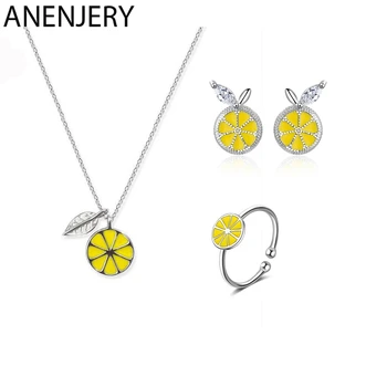 ANENJERY Simple S925 Stamp Silver Color Jewelry Sets Fruit Yellow Lemon Necklace+Earrings+Ring For Women Girl Gift
ANENJERY Simple S925 Stamp Silver Color Jewelry Sets Fruit Yellow Lemon Necklace+Earrings+Ring For Women Girl Gift