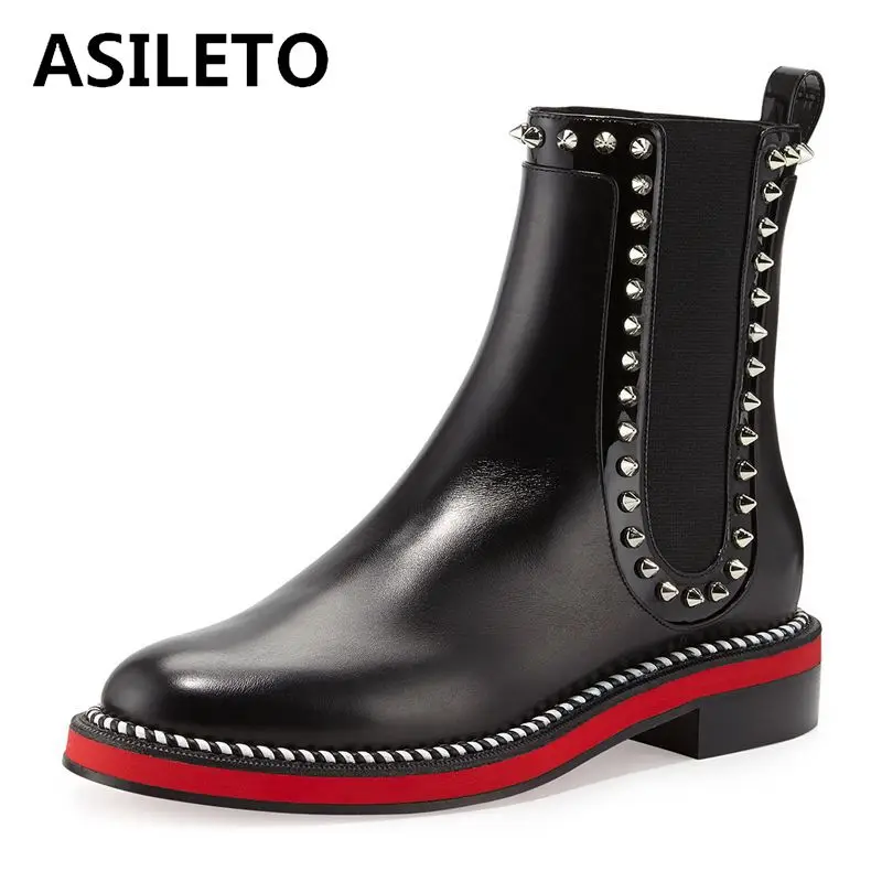 ASILETO Genuine Leather Ankle boots for Women Flat Boots Female Platform Riding Spring Autumn Boots Rivet Winter Boots S640
ASILETO Genuine Leather Ankle boots for Women Flat Boots Female Platform Riding Spring Autumn Boots Rivet Winter Boots S640