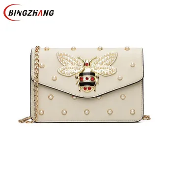 

Women Brand Desinger Rhinestones Bee PU Leather Shoulder Bag Small Crossbody Bag with Chain For Girls Ladies Bag Bolso L4-3028