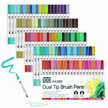 100 Colour Brush Pens with Fineliner Tip Dual Tip Marker Pens Water Based Ink (White)
100 Colour Brush Pens with Fineliner Tip Dual Tip Marker Pens Water Based Ink (White)