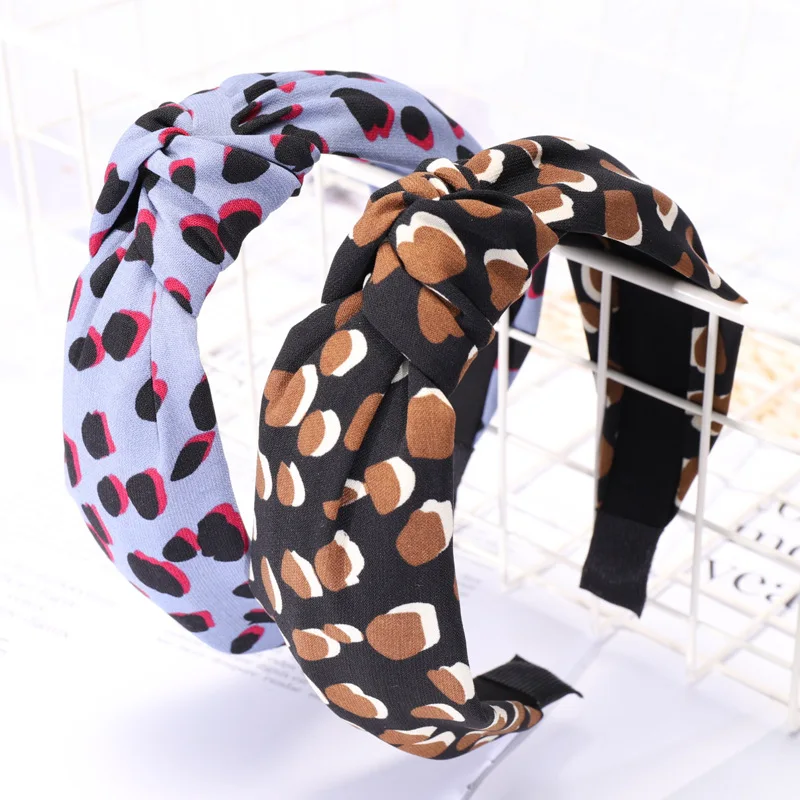 Vintage Leopard Satin Knotted Hairband Colored Pattern Knot Headband customized Hair Accessories |