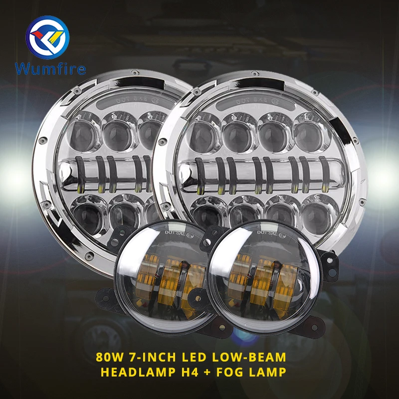 7 INCH 80W H4 H13 LED Headlights Assembly + Fog Lights for Jeep Wrangler JK LJ CJ
7 INCH 80W H4 H13 LED Headlights Assembly + Fog Lights for Jeep Wrangler JK LJ CJ