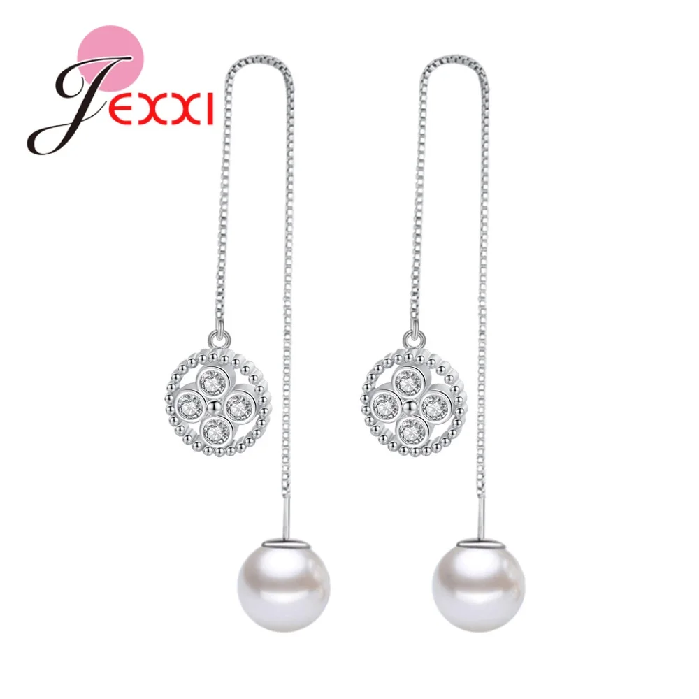 

Trendy Elegant Created Big Simulated Pearl Long Earrings Crystal String Statement Drop Earrings For Women Wedding Party Gift