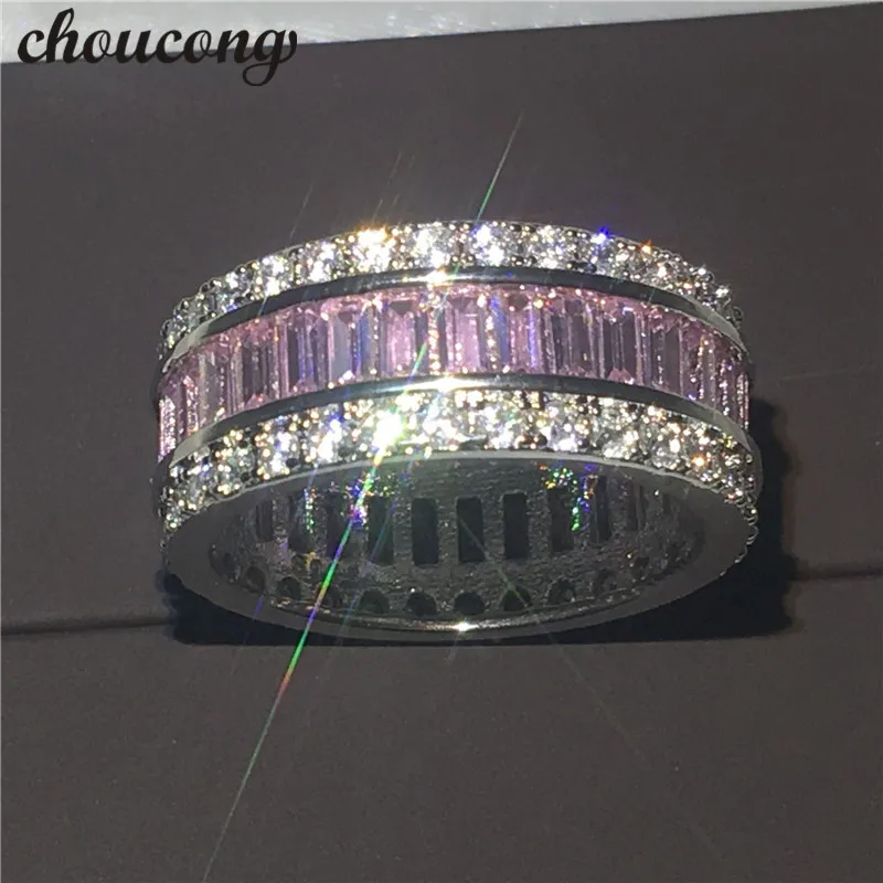 choucong Jewelry Full Princess cut 15ct 5A Zircon stone Pink Cz 925 sterling Silver Women Engagement Wedding Band Ring | Украшения и