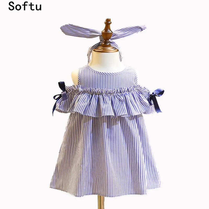Softu Summer Girls Clothes Blue Stripe Dress for Girls Kids Ruffles Dress + Headband Korean Children Dress New Cotton Kids Wear
Softu Summer Girls Clothes Blue Stripe Dress for Girls Kids Ruffles Dress + Headband Korean Children Dress New Cotton Kids Wear