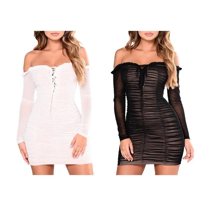 Sexy Off Shoulder Long Sleeve Mesh Dress Women Autumn Slash Neck Ruched Lace-Up Bodycon Backless Mini Party Dresses
Sexy Off Shoulder Long Sleeve Mesh Dress Women Autumn Slash Neck Ruched Lace-Up Bodycon Backless Mini Party Dresses