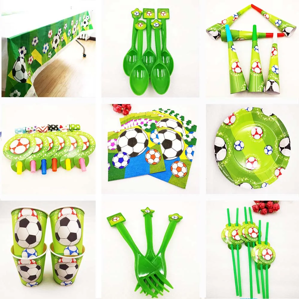 

Football Kids Birthday Party Decoration Set Supplies napkins caps Cup Plate Banner Hat Straw Loot Bag Fork Disposable Tableware