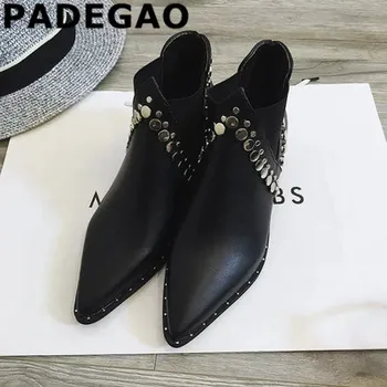Rivets 2020 spring single boots pointed toe thick heel ankle boots ladies short boots women's boots Genuine Leather
Rivets 2020 spring single boots pointed toe thick heel ankle boots ladies short boots women's boots Genuine Leather