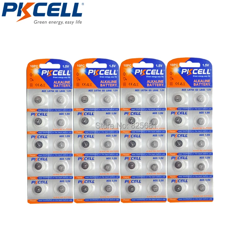 40Pcs 4Pack PKCELL AG5 Alkaline Button Cell Battery 393A LR48 LR754 1.5V 60mAh For Bullets Watches Calculators Remote Control
40Pcs 4Pack PKCELL AG5 Alkaline Button Cell Battery 393A LR48 LR754 1.5V 60mAh For Bullets Watches Calculators Remote Control