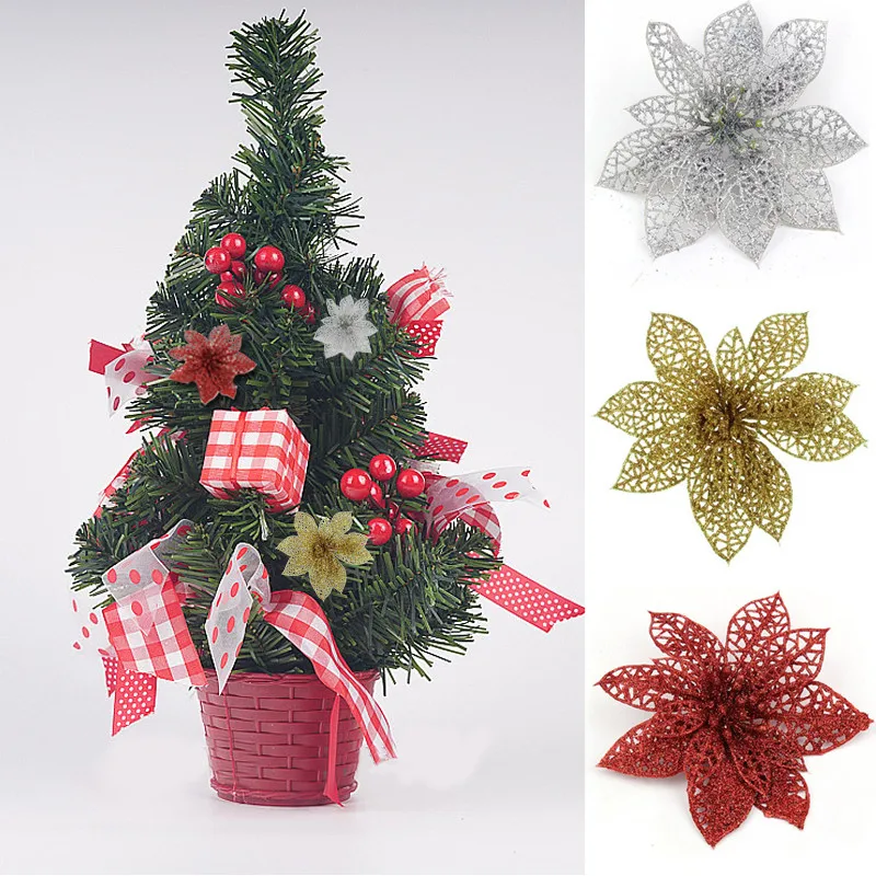 Фото 10Pcs Artificial Glitter Flowers Simulation Christmas Wedding Tree Ornaments Valentine's Day Decoration 5Z | Дом и сад