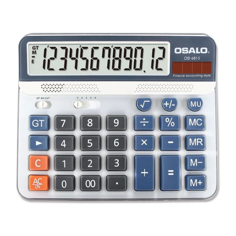 NEW 6815 Desktop calculator environmental protection ABS plastic OSALO 12 digit display solar dual power calculators
NEW 6815 Desktop calculator environmental protection ABS plastic OSALO 12 digit display solar dual power calculators